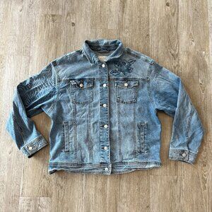 Womens Universal Thread Denim Floral Stitched Jacket - L